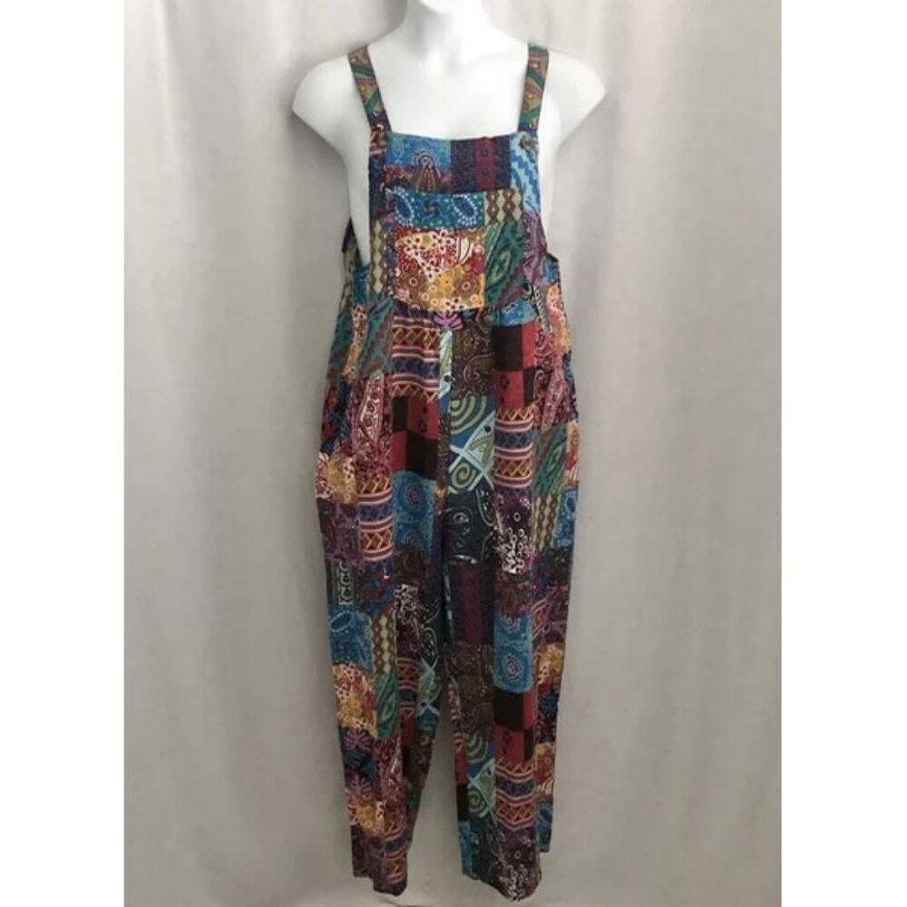 Patchwork Colorful Boho Hippie Overalls Cotton Bl… - image 1